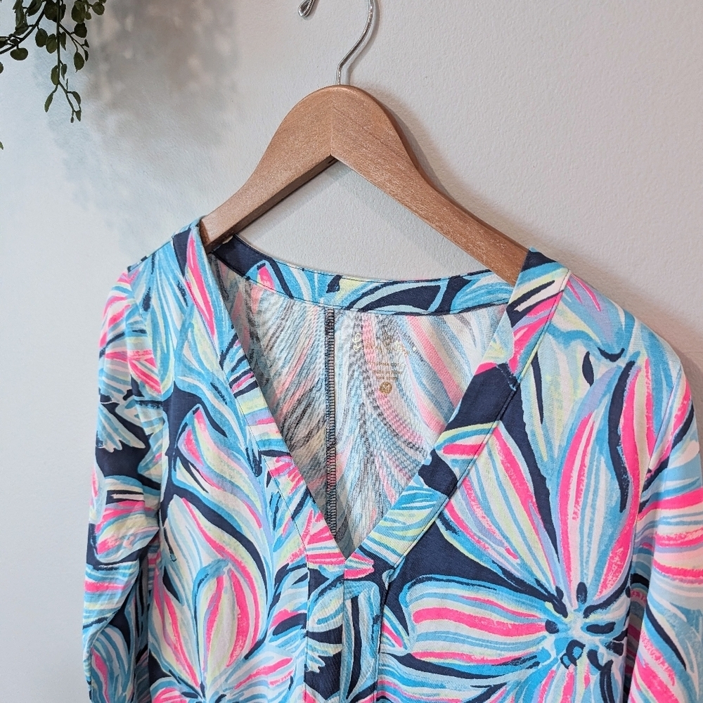 Lilly Pulitzer Vibrant Blue and Pink Long Sleeve Dress Sz. M - Picture 2 of 9